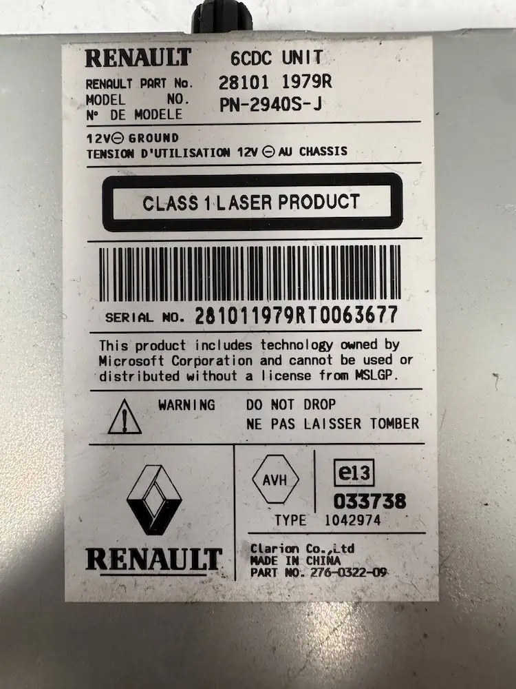 Autoradio Renault Koleos 2.5 4x4 (126kw) – 281011979R