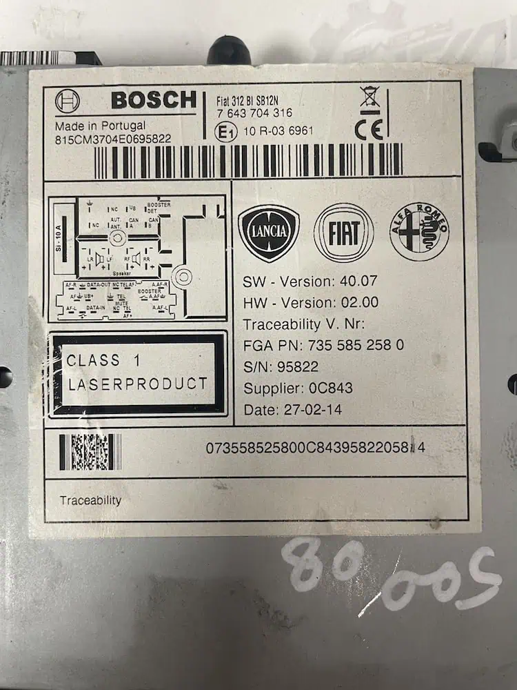 7643704316-2 Autoradio Fiat 500 1.2 8V (07-14) – 7643704316